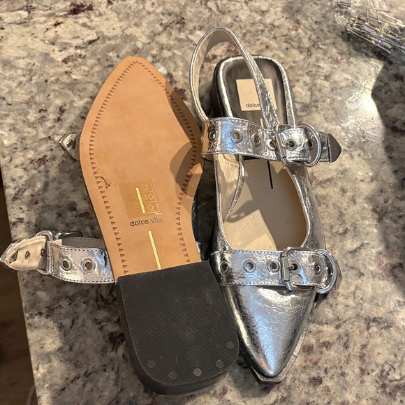 Dolce Vita Silver Pointed Flats with Double Buckle - Picture 3 of 3